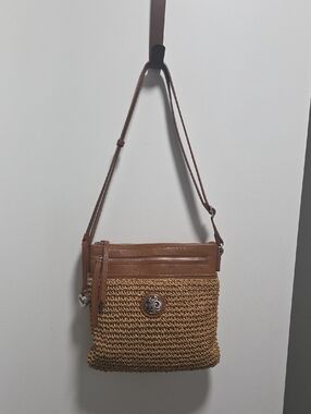 Brighton Tan Woven Crossbody Bag with Leather Trim